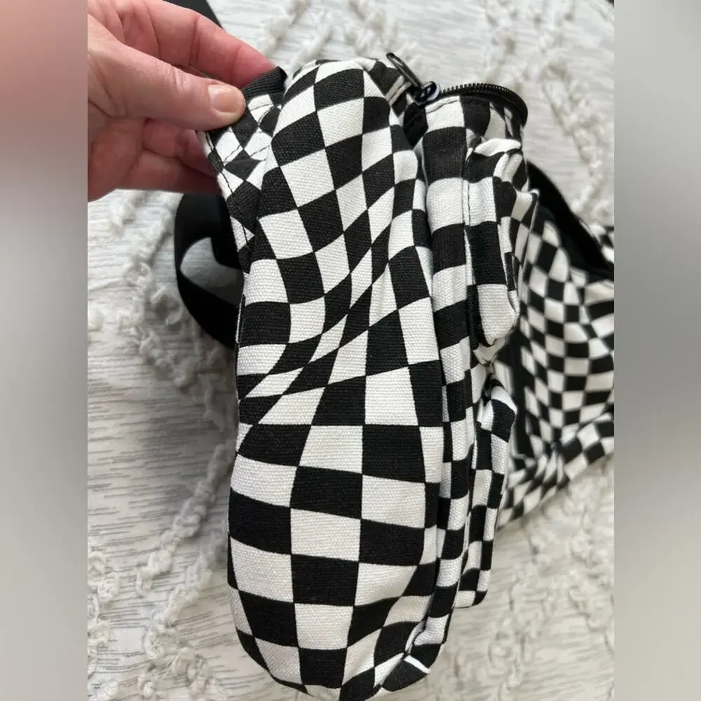 Black White Checkered Sling Backpack Crossbody Shoulder Unisex Travel Hiking